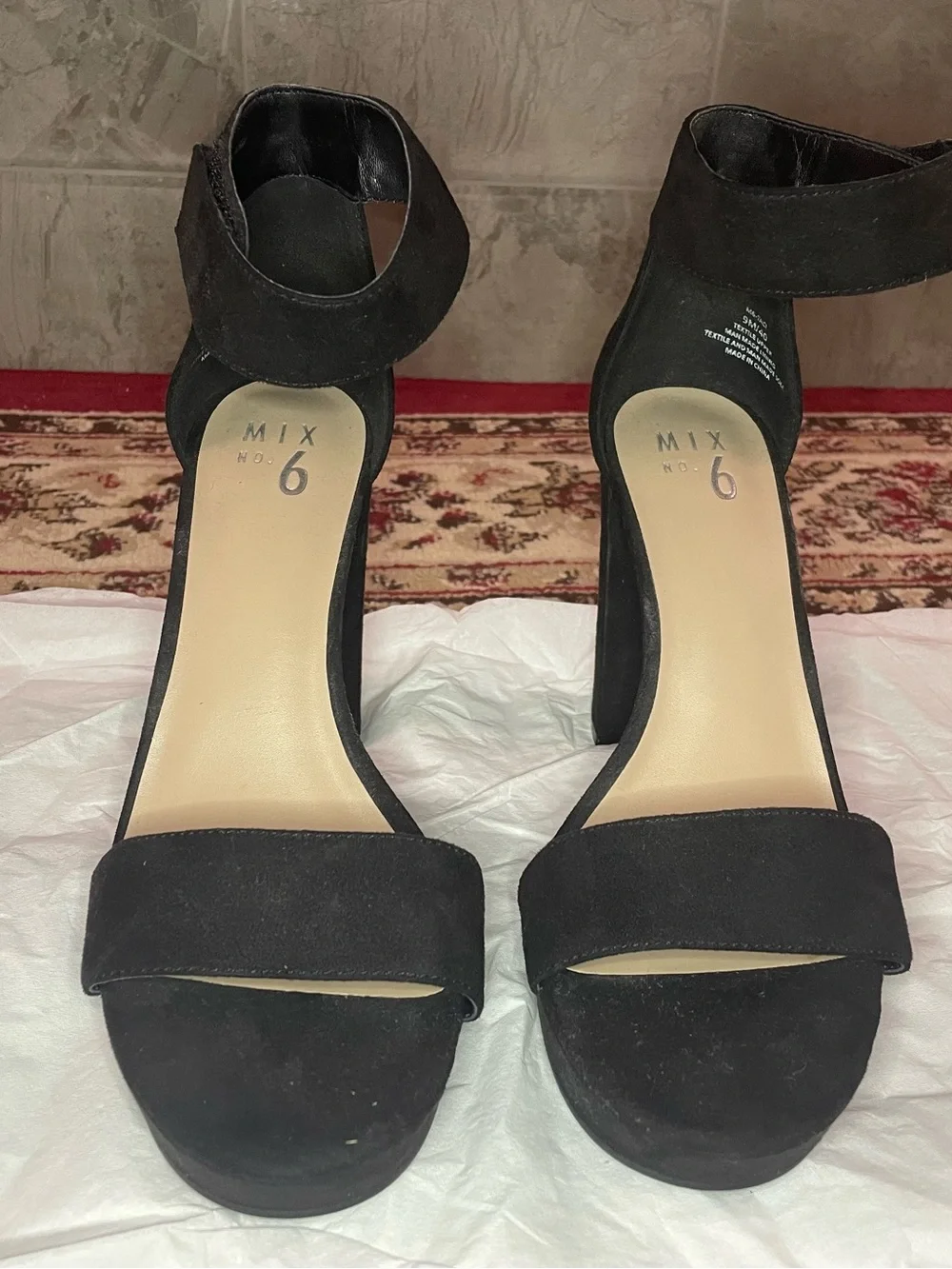 Mix No. 6 Black Suede Ankle-Strap Block Heels